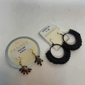 Pannee Lot of 2 Boho Loop /Hoop Crochet Macrame Earrings Brown & Beaded Dangle